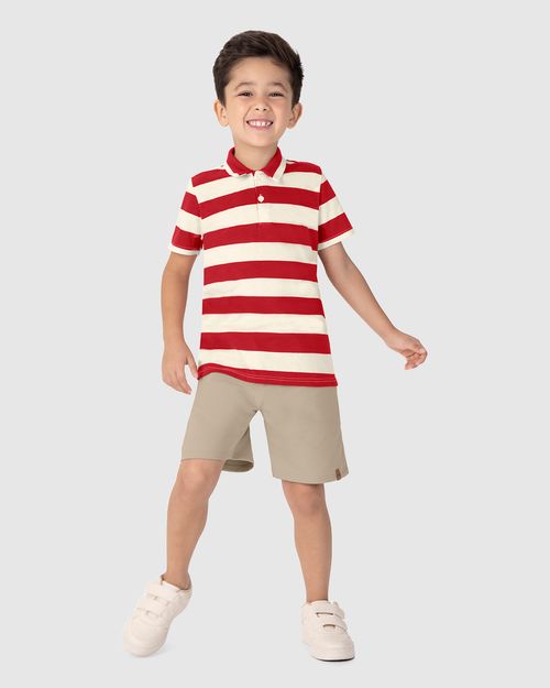 Conjunto Infantil Menino Camisa Polo Listrada Em Algodão Malwee Kids