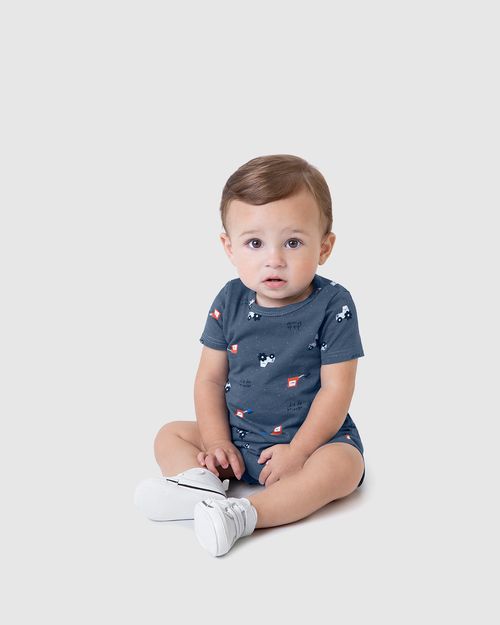 Macaquinho Infantil Menino Manga Curta Estampado Em Algodão Malwee Kids