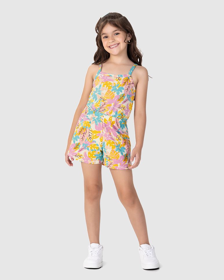 Macaquinho Infantil Menina Acinturado Em Malha Texturizada Malwee Kids