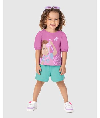 Conjunto Infantil Menina Blusa Com Estampa + Glitter Em Algodão Malwee Kids