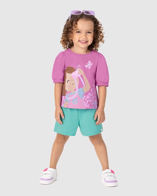 Conjunto Infantil Menina Blusa Com Estampa + Glitter Em Algodão Malwee Kids