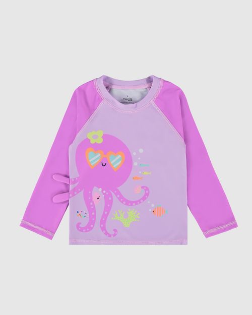 Camiseta Praia Infantil Unissex Com Aplique Manga Longa Malha UV50+ Malwee Kids