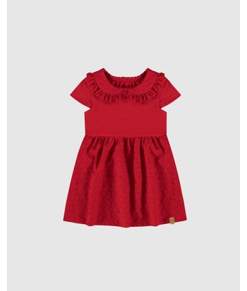 Vestido Infantil Gola Com Babados Em Algodão Malwee Kids