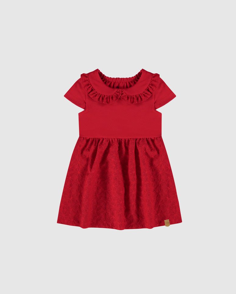 Vestido Infantil Gola Com Babados Em Algodão Malwee Kids