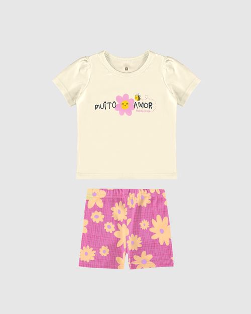 Conjunto Infantil Menina Bermuda Ciclista Estampada Em Algodão Malwee Kids