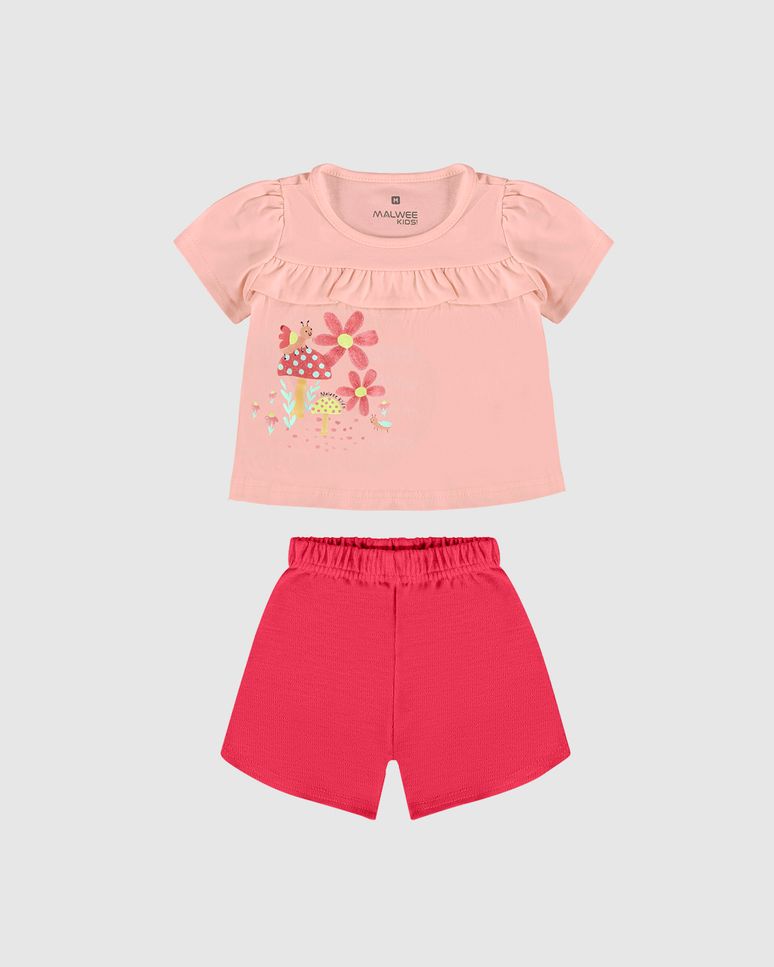 Conjunto Infantil Menina Estampa + Glitter Em Algodão Malwee Kids