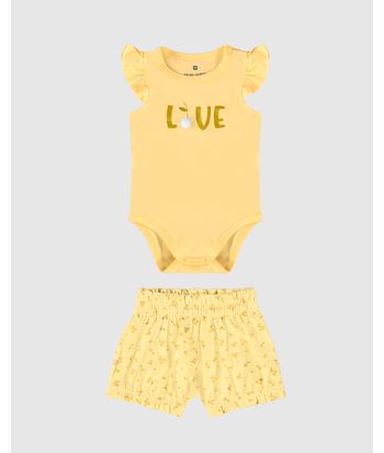Conjunto Infantil Menina Body Estampa + Pompom Em Algodão Malwee Kids