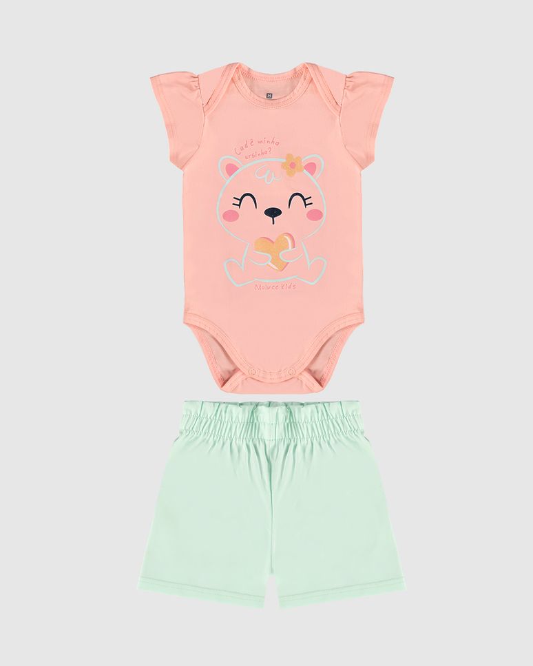 Conjunto Infantil Menina Body Cadê Minha Ursinha? Em Algodão Malwee Kids