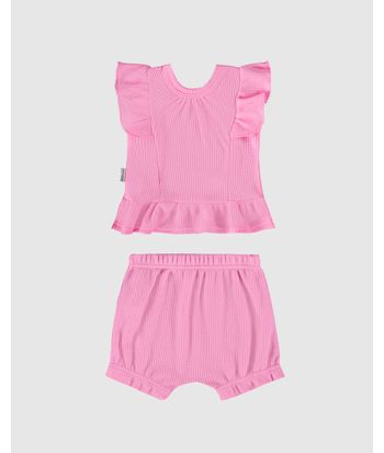 Conjunto Infantil Menina Recortes E Babados Em Malha Texturizada Malwee Kids