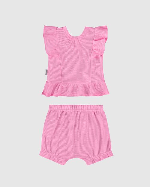 Conjunto Infantil Menina Recortes E Babados Em Malha Texturizada Malwee Kids