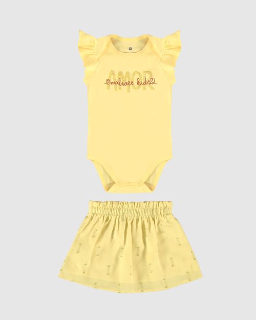 Conjunto Infantil Menina Body Estampa Com Glitter Em Algodão Malwee Kids