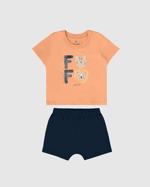 Conjunto Infantil Menino Camiseta Estampa Frontal Em Algodão Malwee Kids