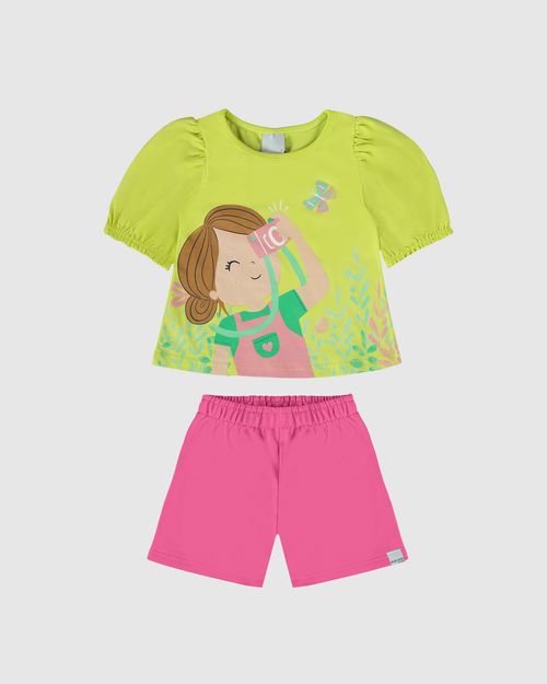 Conjunto Infantil Menina Blusa Com Estampa + Glitter Em Algodão Malwee Kids