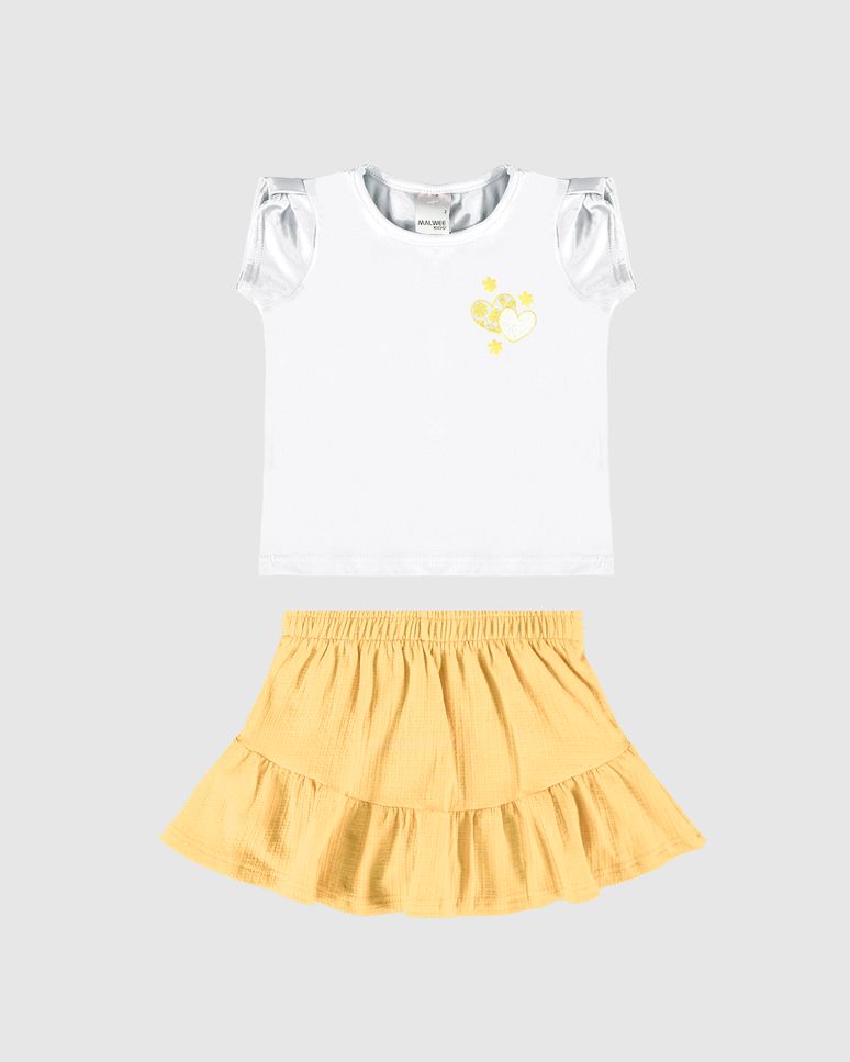Conjunto Infantil Menina Saia Em Malha Texturizada Malwee Kids