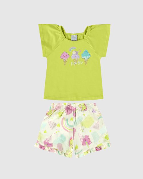 Conjunto Infantil Menina Blusa Com Aplique De Pompom Em Algodão Malwee Kids