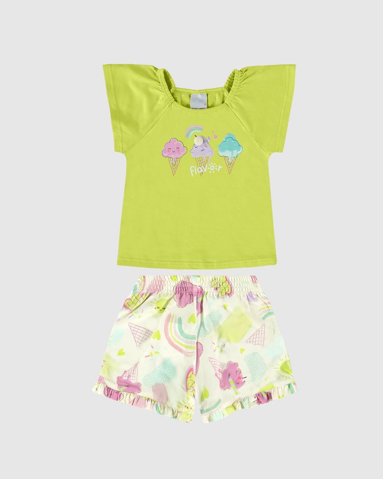Conjunto Infantil Menina Blusa Com Aplique De Pompom Em Algodão Malwee Kids