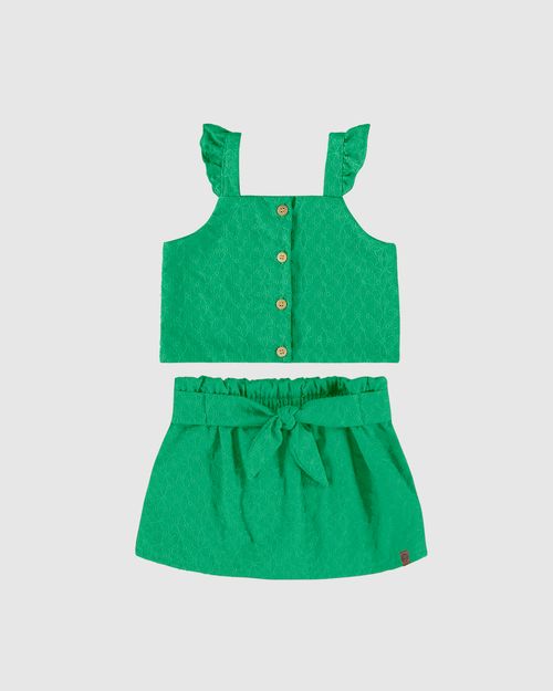 Conjunto Infantil Menina Blusa Cropped E Saia Em Laise Algodão Malwee Kids