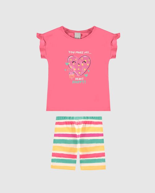 Conjunto Infantil Menina Shorts Estampa Listrada Em Algodão Malwee Kids