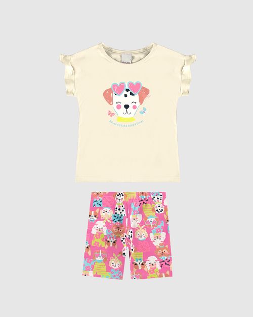 Conjunto Infantil Menina Shorts Estampa Cachorrinhos Em Algodão Malwee Kids