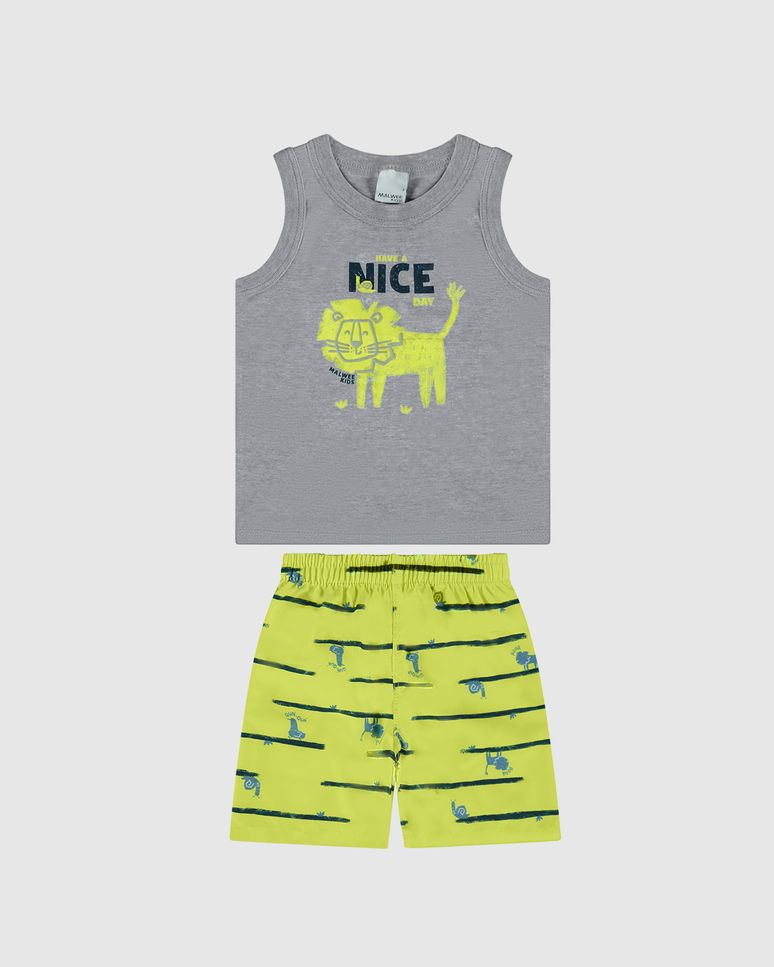 Conjunto Infantil Menino Bermuda Estampada Em Microfibra Malwee Kids