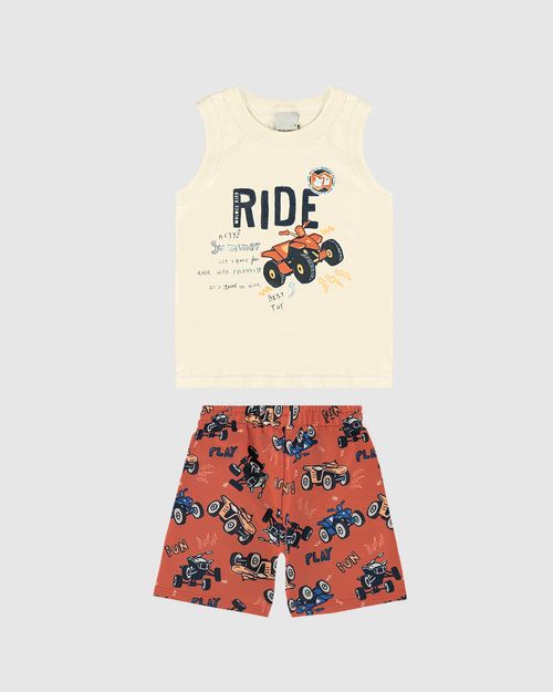 Conjunto Infantil Menino Bermuda Estampada Em Moletinho Malwee Kids
