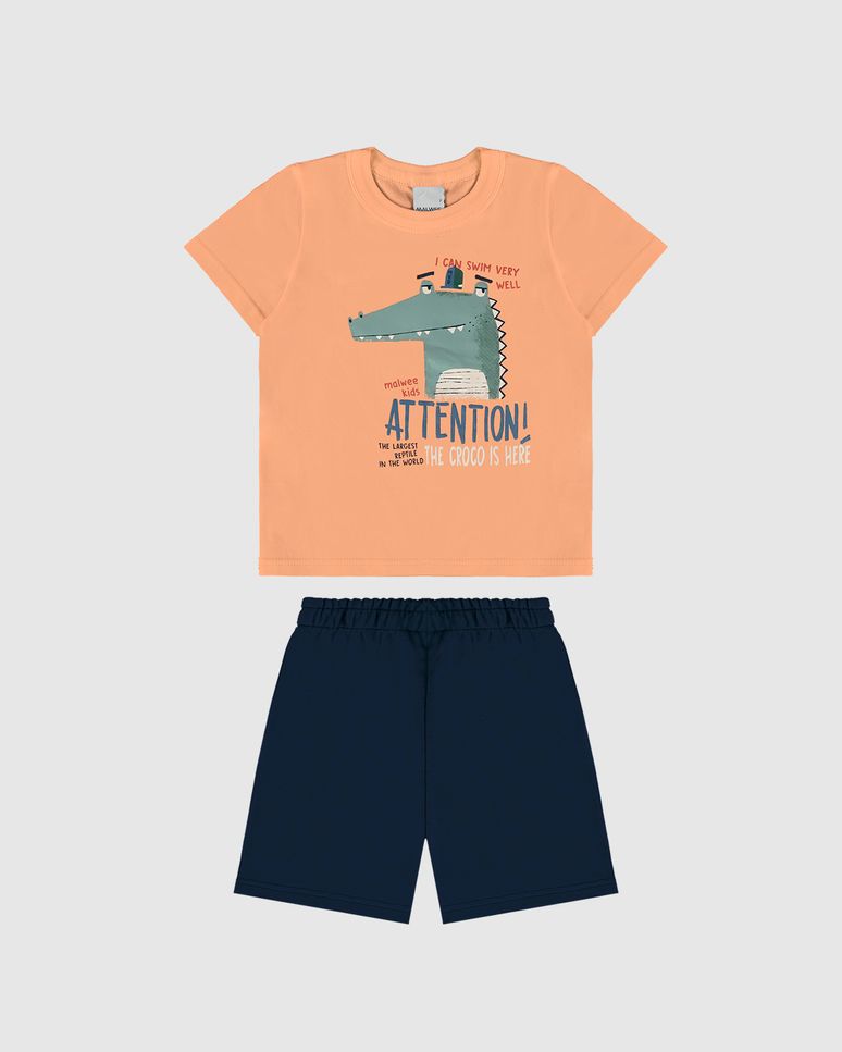 Conjunto Infantil Menino Camiseta Attention! Em Algodão Malwee Kids