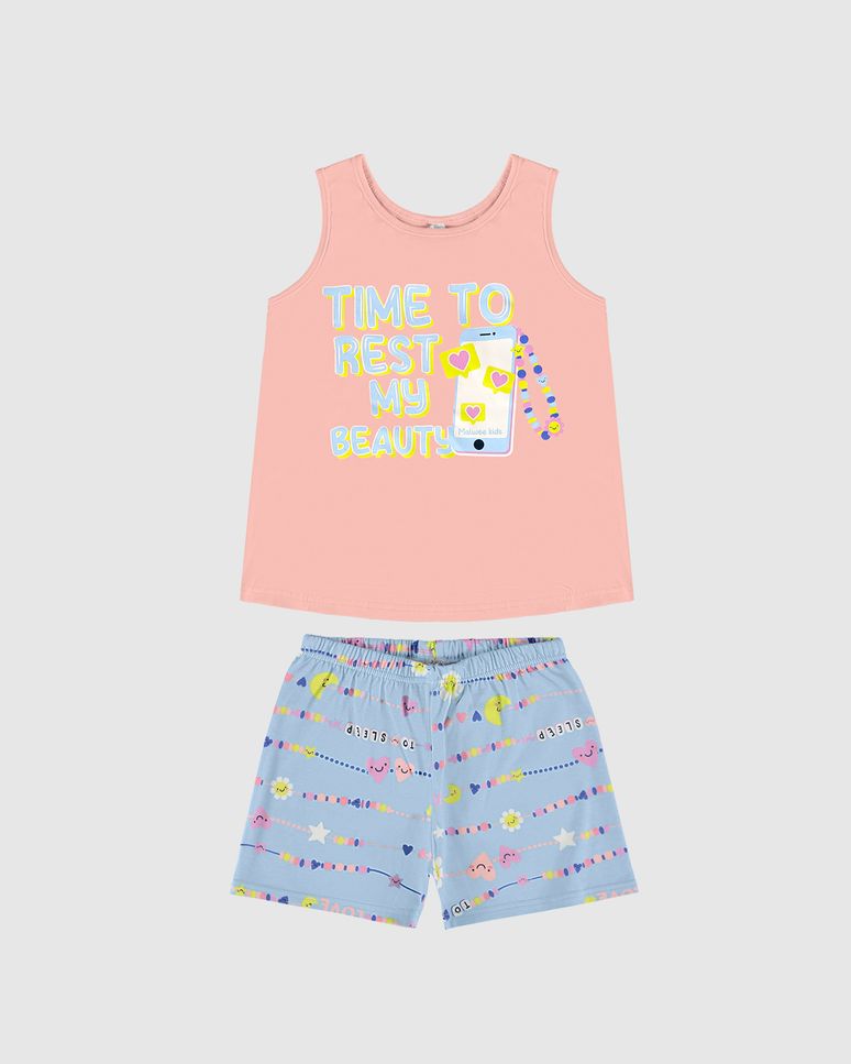 Pijama Infantil Menina Regata E Shorts Estampado Em Algodão Malwee Kids