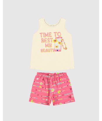 Pijama Infantil Menina Regata E Shorts Estampado Em Algodão Malwee Kids