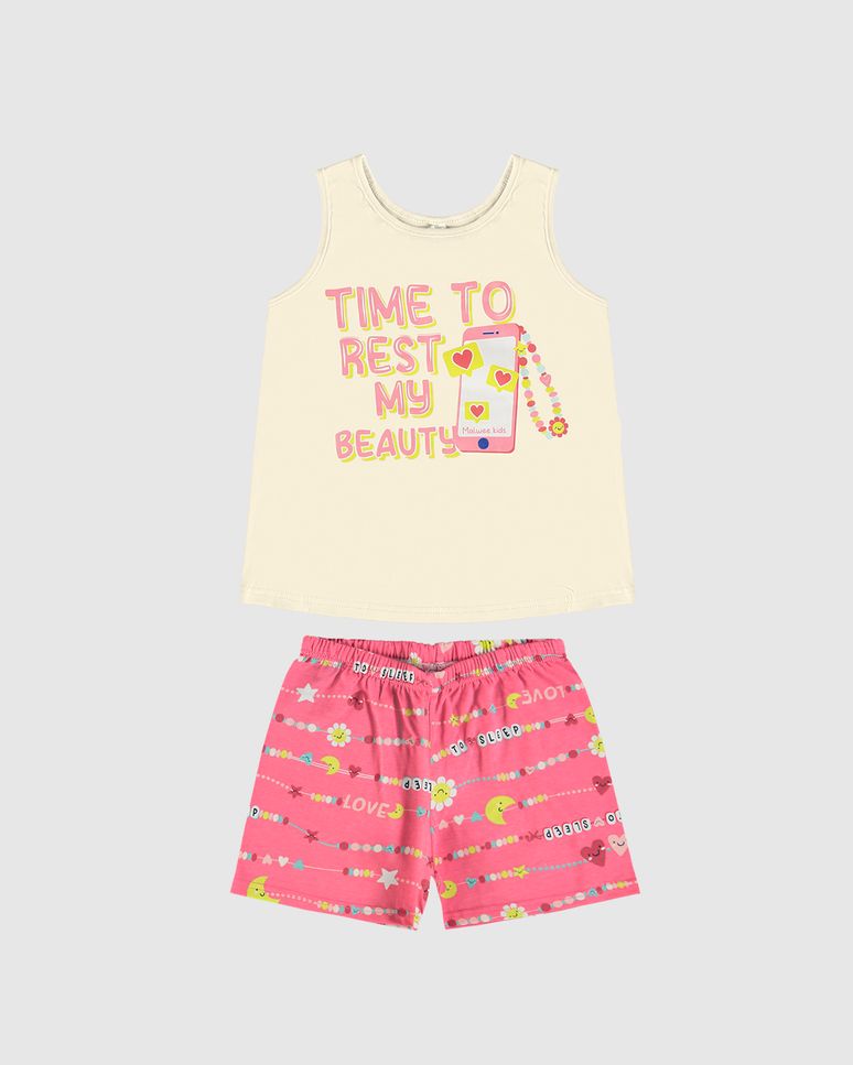 Pijama Infantil Menina Regata E Shorts Estampado Em Algodão Malwee Kids