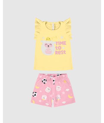 Pijama Infantil Menina Blusa Manga Babado Em Algodão Malwee Kids