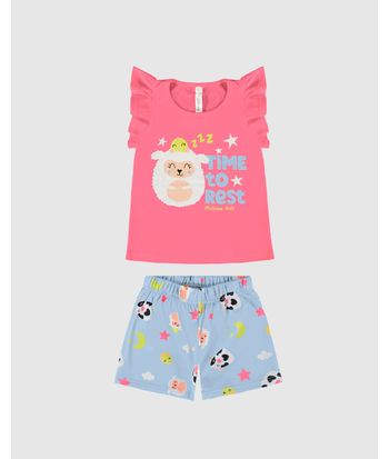 Pijama Infantil Menina Blusa Manga Babado Em Algodão Malwee Kids