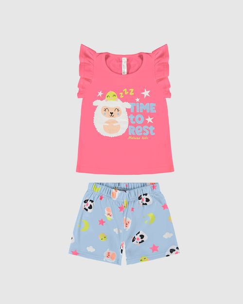Pijama Infantil Menina Blusa Manga Babado Em Algodão Malwee Kids