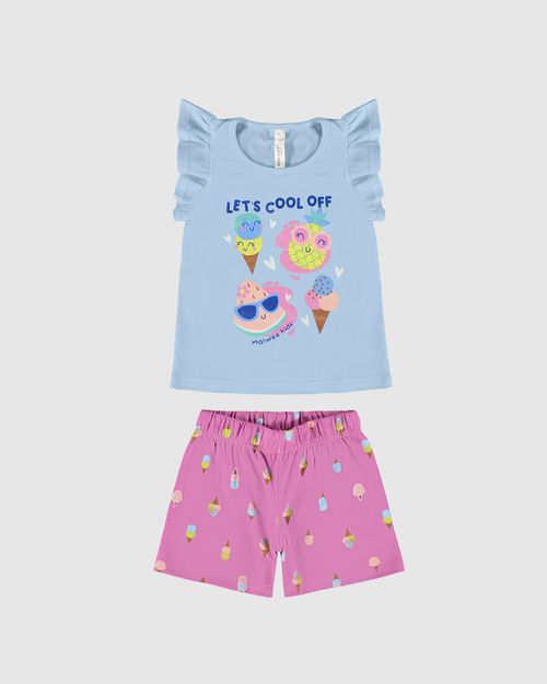 Pijama Infantil Menina Blusa Manga Babado Em Algodão Malwee Kids