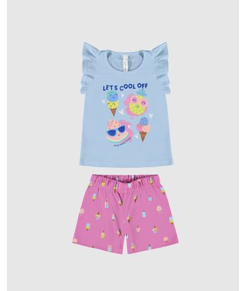 Pijama Infantil Menina Blusa Manga Babado Em Algodão Malwee Kids