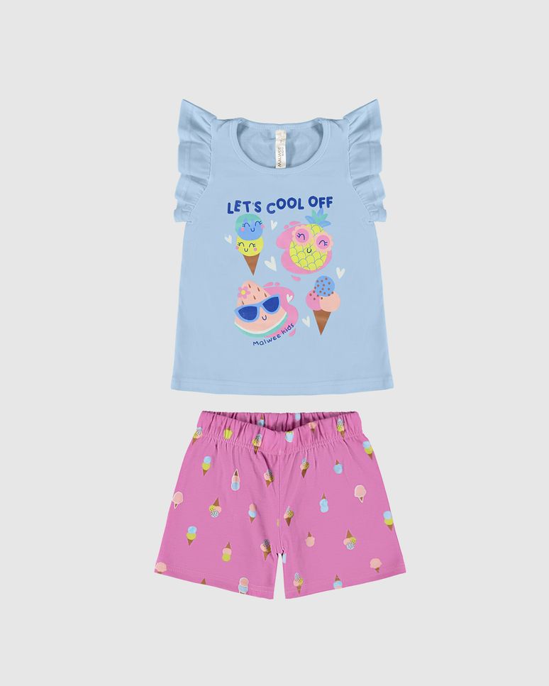 Pijama Infantil Menina Blusa Manga Babado Em Algodão Malwee Kids