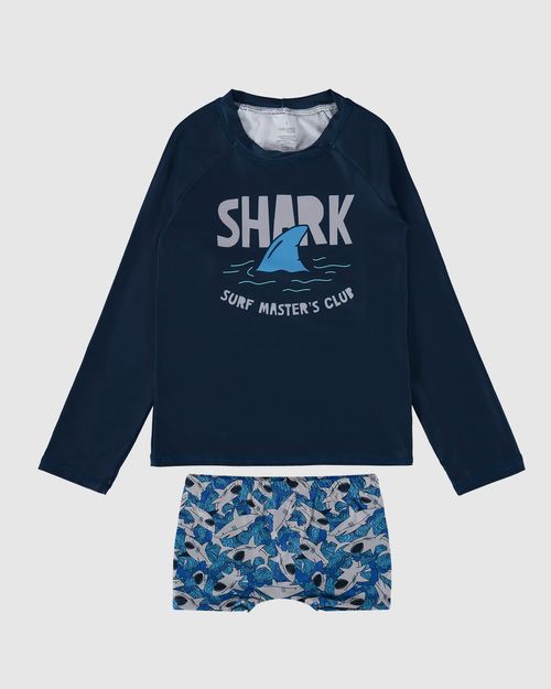 Conjunto Infantil Menino Camiseta Manga Longa + Sunga Malha UV50+ Malwee Kids