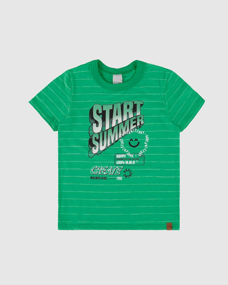 Camiseta Infantil Menino Start Summer Em Malha Rajada Listrada Malwee Kids