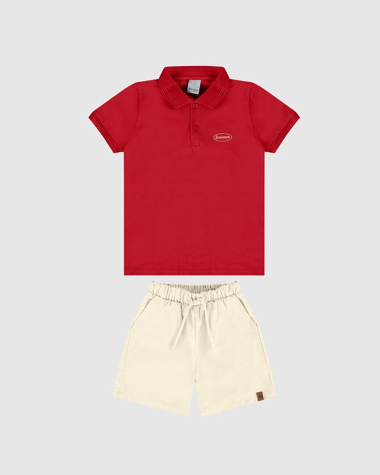 Conjunto Infantil Menino Camisa Polo Summer Em Algodão Malwee Kids