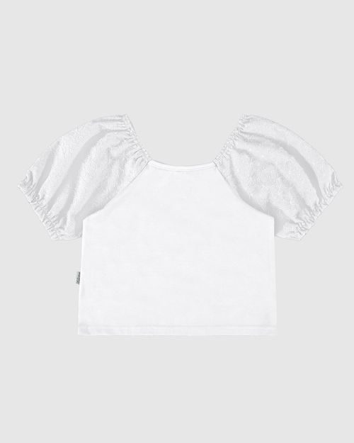 Blusa Infantil Menina Manga Bufante Em Laise Algodão Malwee Kids