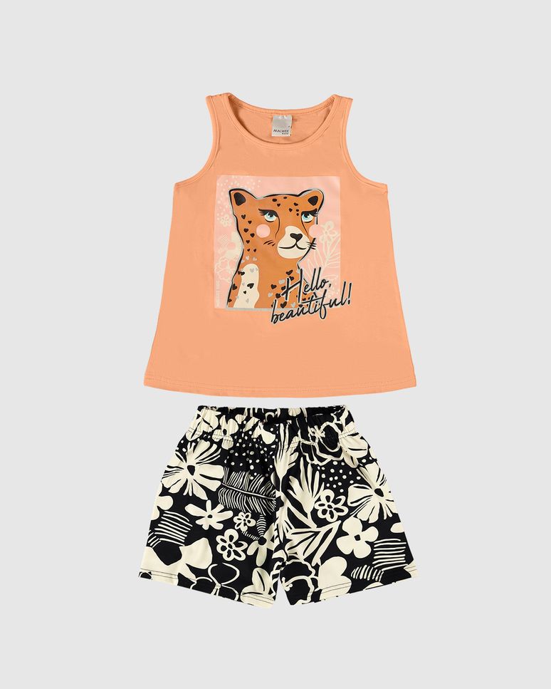 Conjunto Infantil Menina Regata Estampa Hello Beautiful + Glitter Malwee Kids