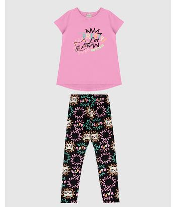 Conjunto Infantil Menina Blusa Pretty Cat E Legging Estampada Malwee Kids