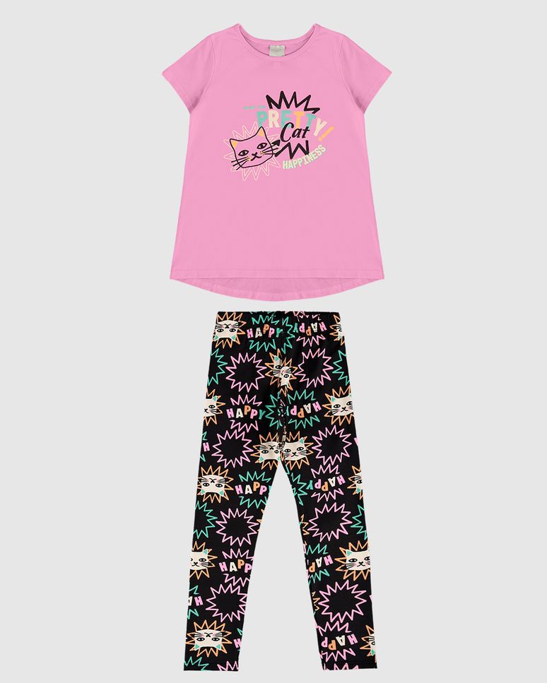 Conjunto Infantil Menina Blusa Pretty Cat E Legging Estampada Malwee Kids