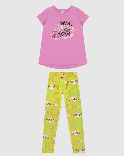 Conjunto Infantil Menina Blusa Pretty Cat E Legging Estampada Malwee Kids
