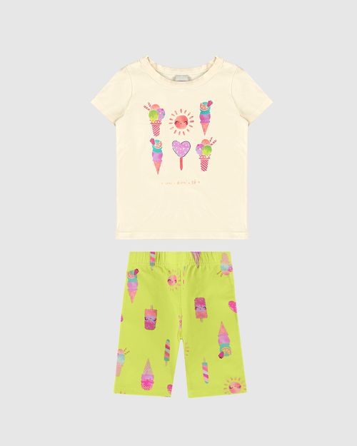 Conjunto Infantil Menina Estampa Sorvetes + Glitter Em Algodão Malwee Kids