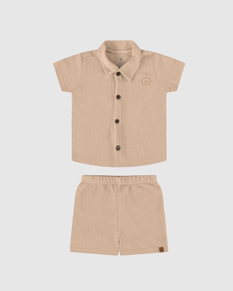 Conjunto Infantil Menino Camisa E Bermuda Em Malha Texturizada Malwee Kids