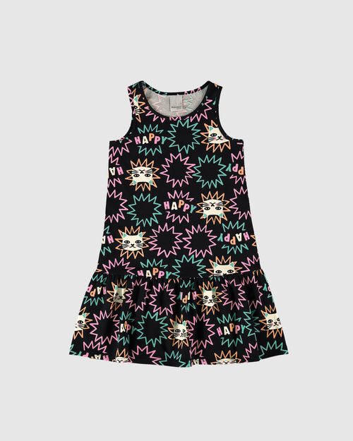 Vestido Infantil Barra Franzida Estampado Em Algodão Malwee Kids