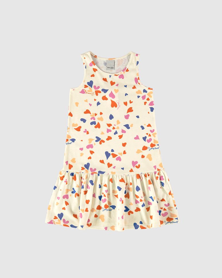 Vestido Infantil Barra Franzida Estampado Em Algodão Malwee Kids