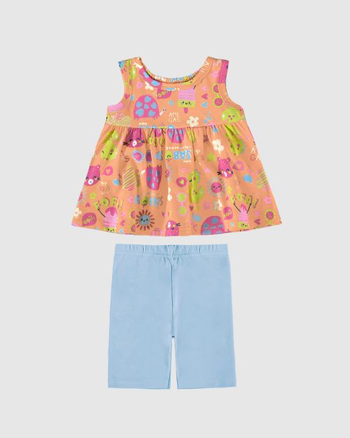 Conjunto Infantil Menina Bata Estampada Em Algodão Malwee Kids