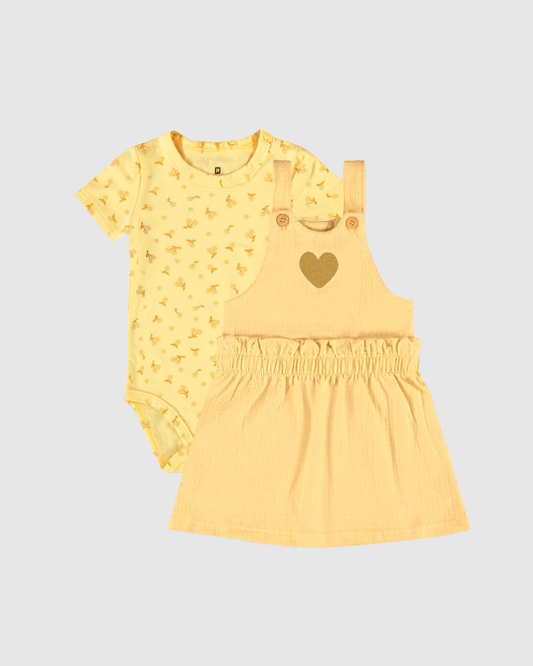 Conjunto Infantil Menina Salopete Em Malha Texturizada Malwee Kids
