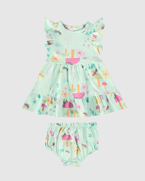 Conjunto Infantil Menina Vestido + Calcinha Em Algodão Malwee Kids